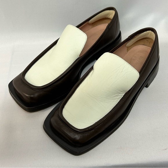GIA / RHW Loafers Slip On Square Toe 8 / 38 Womens Shoes Brown / Ivory - Picture 3 of 11